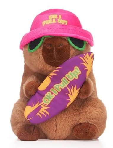 UKToyworld Pink Hat Capybara Stofftier 20,3 cm Plüsch Surfbrett Brown Capybara von UKToyworld