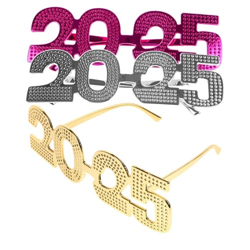 ULDIGI 3 Stück Year Party Eyewear Glänzende Leichte Zahlen-brillen in Silber Gold für Silvester Feier Spaß und Fotorequisite von ULDIGI
