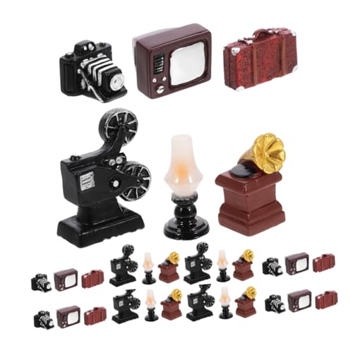 ULDIGI 30 Stück Vintage Miniatur mit Kamera Grammophon Projektor Retro Harz Ornament für Puppenhaus Wohn und Arbeitszimmer Deko Tiny Craft Supplies Old Fashioned Miniatures von ULDIGI