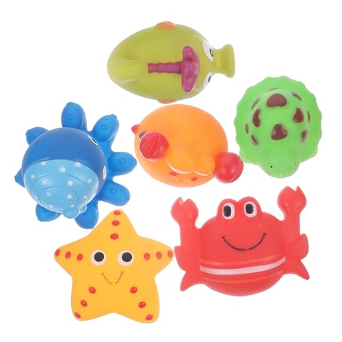 ULDIGI 6 Stück Teiliges Bade Wasserspielzeug mit Schwimmenden Meerestieren Weiche Textur für Junge Mädchen Handentwicklung Sichere Materialien als Badewannenspielzeug für Kleinkinder von ULDIGI