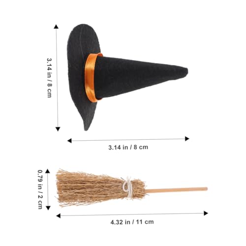 ULDIGI Mini Hexenhüte und Besen Halloween Miniatur Dekoration für DIY Basteln Tisch und Regalaccessoires Zauberer Zubehör für Kleine Räume und Partydeko von ULDIGI