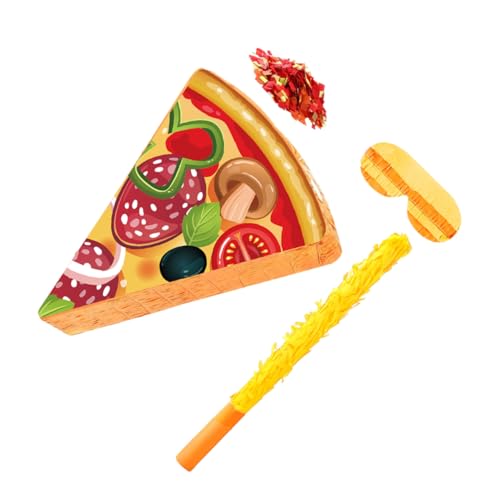 ULDIGI Pizza Piñata mit Stick und Augenbinde Witzige Pizza Scheiben Partydeko Befüllbar mit Konfetti und Süßigkeiten für Kindergeburtstage und Themenfeiern von ULDIGI