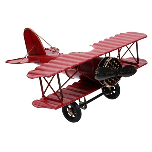 ULDIGI Vintage Flugzeugmodell aus Stabilem Eisen Retro Deko Flugzeugornament in Rot Großer Metall Flugzeug als Tischdekoration für Wohnzimmer Büro und Langlebiges Sammlerstück von ULDIGI