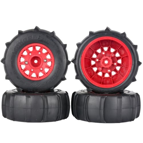 4 Stück 116 x 48 mm Sandwüste Reifen Gummiräder RC-Ersatzteile für 1/10 Kurzfeld-LKW Geländewagen RC Auto (Rot) von ULIIK
