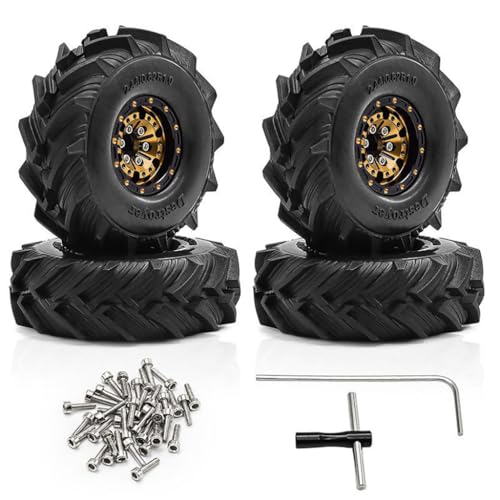 4 Stück 2,5 cm Aluminium-Legierung Felge Nabe Reifen RC Ersatzteile für 1/18 TRX4M FMS SCX24 Crawler RC Kletterauto (Golden) von ULIIK