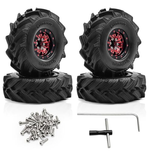 4 Stück 2,5 cm Aluminium-Legierung Felge Nabe Reifen RC Ersatzteile für 1/18 TRX4M FMS SCX24 Crawler RC Kletterauto (rot) von ULIIK