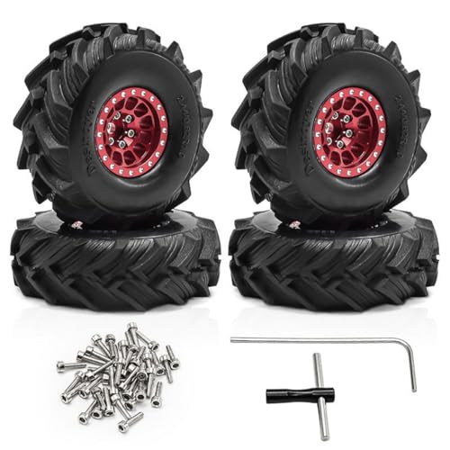 4 Stück 2,5 cm Aluminium-Legierung Felge Nabe Reifen Rad RC Ersatzteile für 1/18 TRX4M FMS SCX24 Crawler RC Kletterauto (rot) von ULIIK