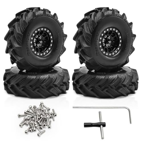 4 Stück 2,5 cm Aluminium-Legierung Felge Nabe Reifen Rad RC Ersatzteile für 1/18 TRX4M FMS SCX24 Crawler RC Kletterauto (schwarz) von ULIIK