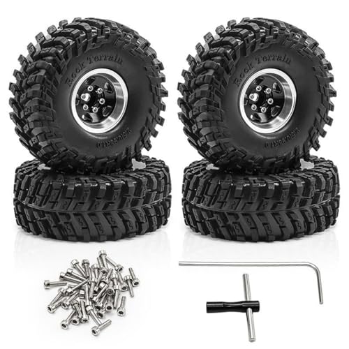 4 Stück 2,5 cm Aluminium-Legierung Felge Reifen Rad RC Ersatzteile für 1/18 TRAXXAS TRX4M FMS SCX24 Crawler RC Car (schwarz) von ULIIK