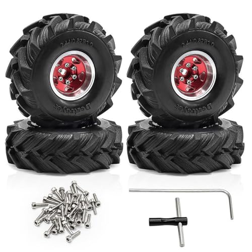 4 Stück 2,5 cm Aluminium-Legierung Felge Reifen Rad RC Ersatzteile für 1/18 TRAXXAS TRX4M FMS SCX24 Crawler RC Kletterauto (rot) von ULIIK