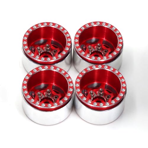 4 Stück Aluminium-Legierung 2,5 cm Radnabe Reifen Felge 28 x 18 mm RC verbesserte Teile für 1/18 1/24 TRX4M SCX24 Crawler RC Kletterauto (rot) von ULIIK