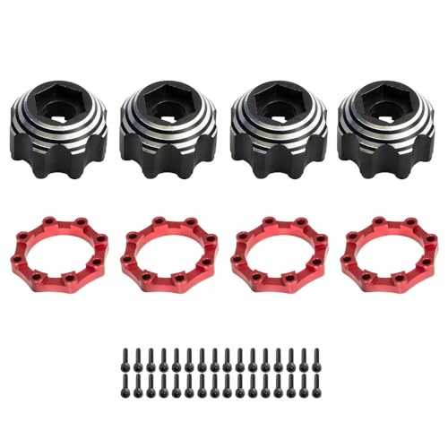 4 Stück Aluminiumlegierung RC Auto Sechskant Radadapter RC Upgrade Teile für PL Proline 9,5 cm 8 x 32 auf 17 mm Radnabe (Schwarz-Rot A) von ULIIK