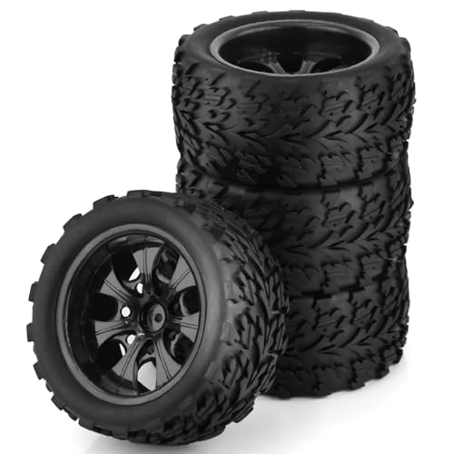 4 Stück RC Auto Gummiräder 115x57mm 12mm Sechskantachse RC Ersatzteile für 1/10 KYOSHO Monster Truck HSP 94111 94188 94108 RC Car (Schwarz) von ULIIK