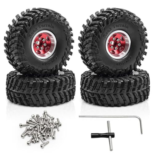 4 x 2,5 cm Aluminium-Felgenrad RC-Ersatzteile für 1/18 TRAXXAS TRX4M FMS SCX24 Crawler RC Car (rot) von ULIIK