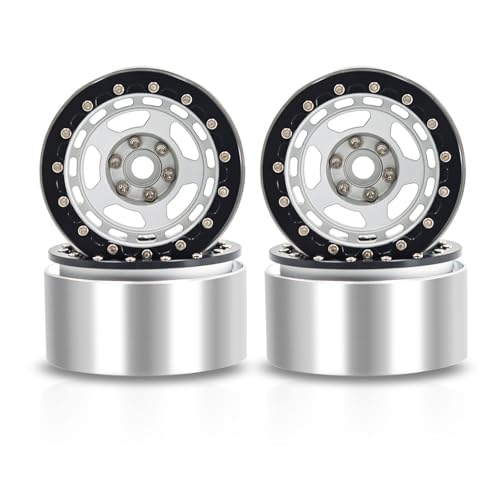 4 x Aluminium-Felge, 64 x 35 mm, RC, verbesserte Teile für 1/10 Crawler für TRX4 SCX10 YK4102 D90 RC Kletterauto (Silber) von ULIIK