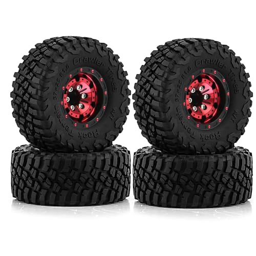 4 x Aluminium-Felgennaben-Reifen, 57 x 25 mm, RC-Ersatzteile für TRAXXAS 1/18 TRX4M Axial 1/24 SCX24 FCX24 Crawler RC Car (rot) von ULIIK