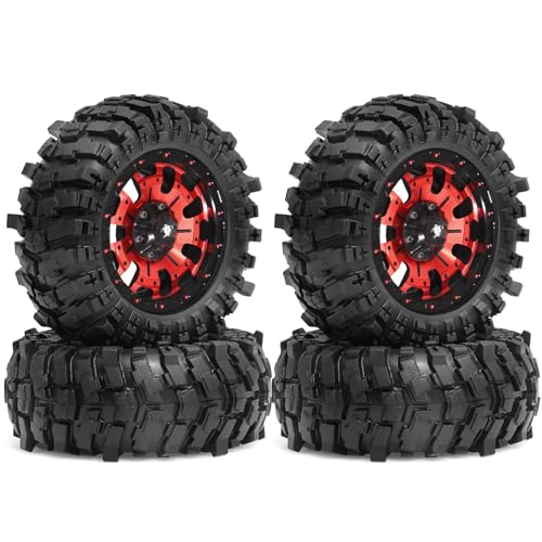 4 x Aluminium-Legierungsfelgen, 88 x 36 mm, Sechskant-Nabe, 12 mm, RC-Ersatzteile für 1/12 Crawler RC Auto (rot) von ULIIK