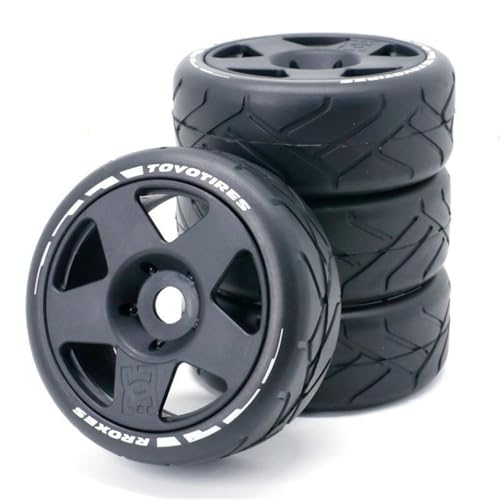 4 x Gummi-Reifen für unterwegs, 103 x 40 mm, Sechskant-Nabe, 17 mm, RC-Ersatzteile für 1/8 Rallye-Touring-Drift-RC-Auto (schwarz) von ULIIK