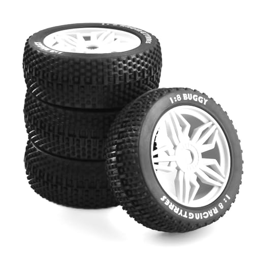 4 x Gummi-Reifenrad, 116 x 42 mm, RC-Ersatzteile für 1/8 Buggy, Off-Road, HSP, KYOSHO, HongNor RC Auto (weiß) von ULIIK