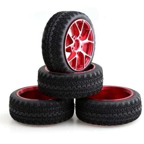 4 x Metall-Radnaben-Reifen RC Ersatzteile für 1/10 Sakura 3 Racing HSP 94122 Kyosho FW06 Drift Racing RC Auto (rot) von ULIIK