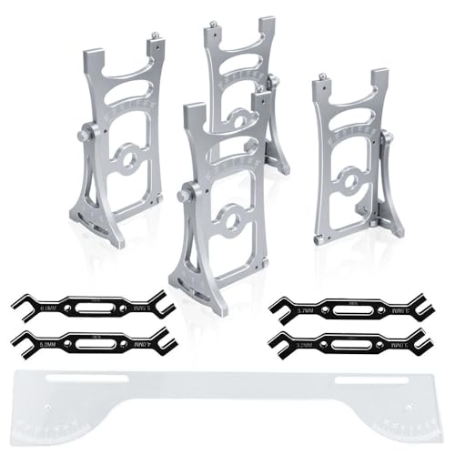 Aluminiumlegierung, 17 mm, ferngesteuertes Auto, verstellbares Lineal-Set, Messwerkzeug für 1/8 1/7 Rallye-Kurzstrecken-LKW, Off-Road-RC-Auto (grau + Schraubenschlüssel) von ULIIK