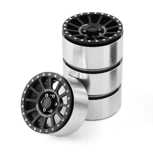 CNC-Aluminium-Felge 75 x 38 mm RC Ersatzteile für Yikong YK4082 4083 KM2 KM3 KM4 KM5 CROSSRC 1/8 Crawler RC Auto (schwarz), 4 Stück von ULIIK