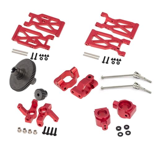 CNC Aluminiumlegierung Querlenker Radsitz Antriebswelle Stirnradgetriebe Motor Getriebe RC Upgrade Teile Set für WLtoys 1/10 104001 RC Auto (rot) von ULIIK