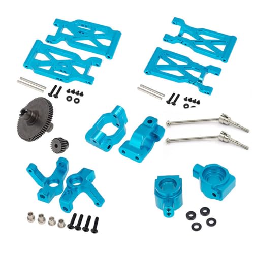 CNC Aluminiumlegierung Querlenker Radsitz Antriebswelle Stirnradgetriebe Motor Getriebe RC Upgrade Teile Set für WLtoys 1/10 104001 RC Car (Hellblau) von ULIIK