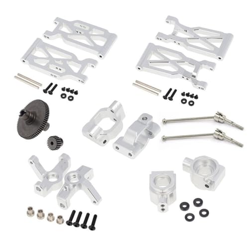 CNC Aluminiumlegierung Querlenker Radsitz Antriebswelle Stirnradgetriebe Motor Getriebe RC Upgrade Teile Set für WLtoys 1/10 104001 RC Car (Silber) von ULIIK