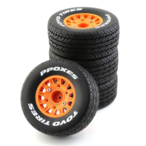 Gummi-Reifenrad, 113 x 46 mm, mit austauschbarem 12 mm, 14 mm, 17 mm, Sechskant-Adapter, RC-Ersatzteile für 1/8, 1/10 Kurzstrecken-LKW, On-Road-RC-Auto, Orange, 4 Stück Gummi-Reifenrad, 113 x 46 mm, mit austauschbarem 12 mm, 14 mm, 17 mm, Sechskant-Adapter, RC-Ersatzteile für 1/8, 1/10 Kurzstrecken-LKW, On-Road-RC-Auto, Orange, 4 Stück von ULIIK