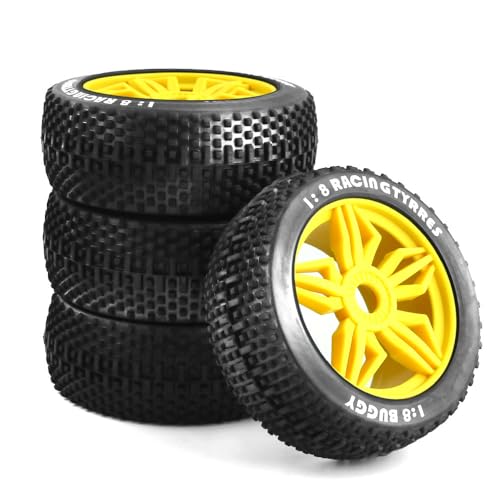 Gummi-Reifenrad, 116 x 42 mm, RC-Ersatzteile für 1/8 Buggy, Off-Road, HSP, KYOSHO, HongNor RC Auto, Gelb, 4 Stück Gummi-Reifenrad, 116 x 42 mm, RC-Ersatzteile für 1/8 Buggy, Off-Road, HSP, KYOSHO, HongNor RC Auto, Gelb, 4 Stück von ULIIK