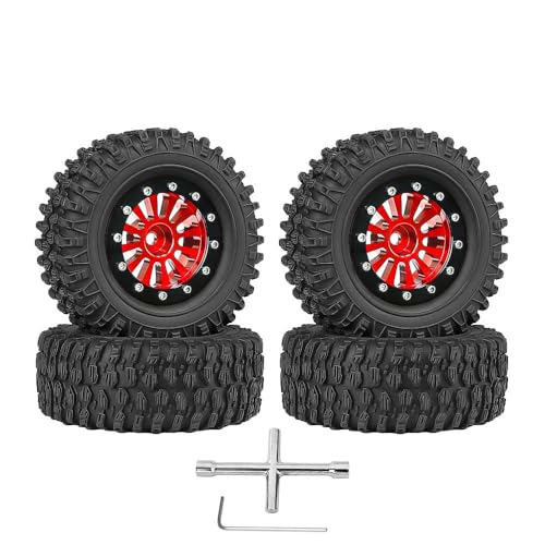 Metall-Radnabe, RC-Reifen, 65 x 25 mm, RC-Ersatzteile für TRAXXAS 1/18 TRX4M RC Crawler RC Auto, 4 Stück (Rot-Schwarz) von ULIIK
