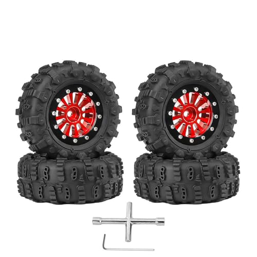 Metall-Radnabe, RC-Reifen, 65 x 25 mm, RC-Ersatzteile für TRAXXAS 1/18 TRX4M RC Crawler RC Auto (Rot-Schwarz) von ULIIK