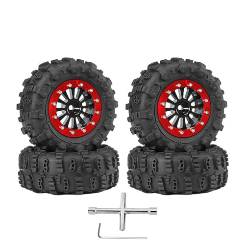Metall-Radnabe, RC-Reifen, 65 x 25 mm, RC-Ersatzteile für TRAXXAS 1/18 TRX4M RC Crawler RC Auto (schwarz-rot), 4 Stück von ULIIK