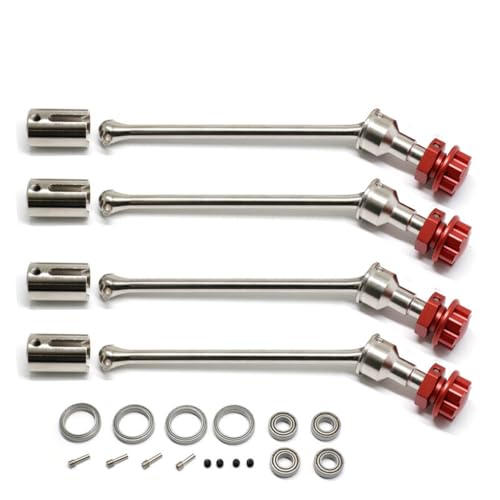 Metall breite CVD Antriebswelle Achse mit Lager Radadapter RC Upgraded Parts für TRAXXAS 1/10 MAXX RC Car (Silber-Rot) von ULIIK