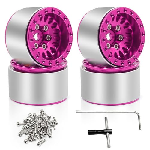 RC Radnabe aus Aluminiumlegierung, 25 x 17 mm, RC-Upgrade-Teile für Traxxas 1/18 TRX4M AXIAL 1/24 SCX24 AX24 RC Crawler RC Auto, Rosa, 4 Stück von ULIIK