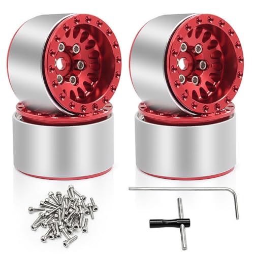 RC Radnabe aus Aluminiumlegierung, 25 x 17 mm, für Traxxas 1/18 TRX4M AXIAL 1/24 SCX24 AX24 RC Crawler RC Auto, Rot, 4 Stück von ULIIK