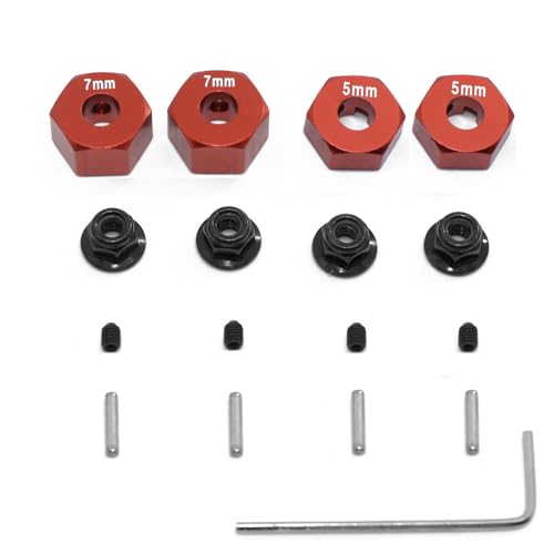 Rad-Sechskant-Adapter aus Aluminiumlegierung, RC-Upgrade-Teile für 1/10 ECX 2WD Ruckus, Axe, Brutus, Circuit, AMP MT, AMP DB, AMP Crush, K&N Torment RC Car (rot) von ULIIK
