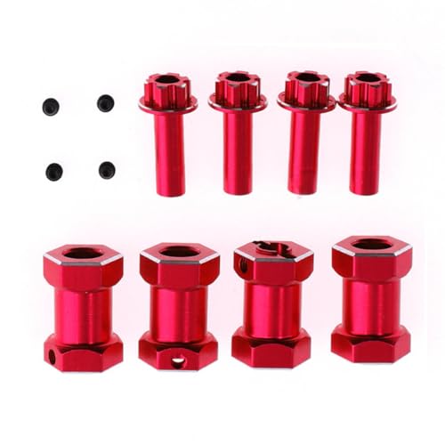 Rad-Sechskant-Adapter aus Aluminiumlegierung, versetzt, 20 mm, für 12 mm Nabe, RC, verbesserte Teile für 1/10 Crawler RC Auto, Rot, 4 Stück von ULIIK