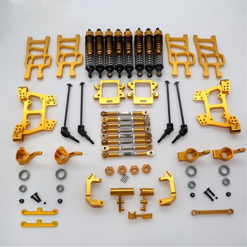 Stoßdämpfer aus Aluminiumlegierung, Stoßdämpfer, Querlenker, Zugstange, Antriebswelle, Lenkgruppe, RC, verbessertes Teile-Set für HSP 94111 RC Auto (Golden) von ULIIK