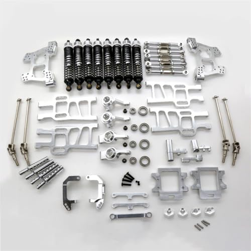 Stoßdämpfer aus Aluminiumlegierung, Stoßdämpfer, Querlenker, Zugstange, Antriebswelle, Lenkgruppe, RC, verbessertes Teile-Set für HSP 94111 RC Auto (Silber) von ULIIK