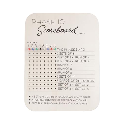 ULIJTH Leichte Gewichtsbewertungsbrett Holz Phase 10 Anzeigetafel Phase 10 Score Board Mit Farbigen Stiften Für Tischspiel Dauer von ULIJTH