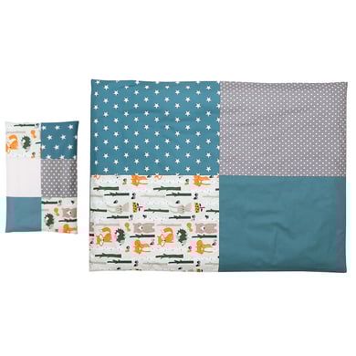 Ullenboom Kinder Bettwäsche-Set Waldtiere Petrol 135 x 100 cm + 40 x 60 cm von Ullenboom