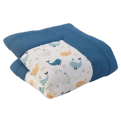 ULLENBOOM Krabbeldecke Waffel Motiv blau Wale 100x100cm von Ullenboom