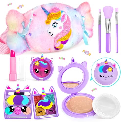 ULOVEME Kinder Real Makeup Kit für kleine Mädchen - Echtes, ungiftiges, waschbares Make Up Spielzeug - Umicorn Toys Geschenk für 3 4 5 6 7 8 9 10 12 Jahre alte Mädchen Geburtstag von ULOVEME