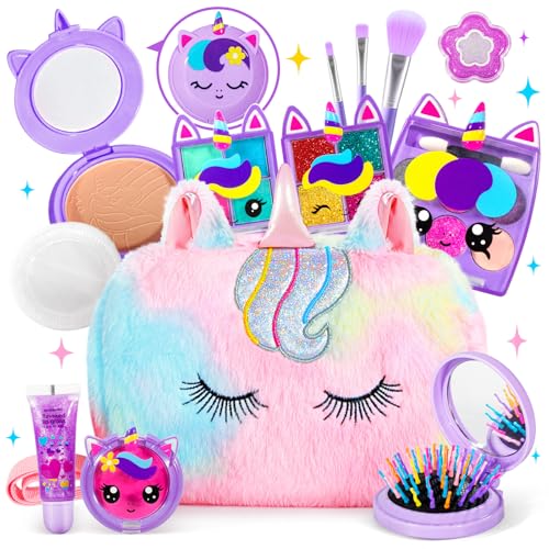ULOVEME Kinder Real Makeup Kit für kleine Mädchen - Echtes, ungiftiges, waschbares Make Up Spielzeug - Umicorn Toys Geschenk für 3 4 5 6 7 8 9 10 12 Jahre alte Mädchen Geburtstag von ULOVEME