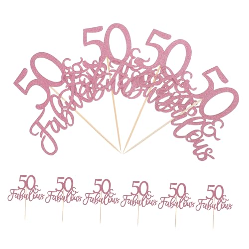 ULTECHNOVO 10 Stück Kuchen Zum 50. Geburtstag Geburtstagstorte Liefert Hochzeitsdekorationen Cupcake -topper Kuchendeckel Alles Gute Zum Geburtstag Goldkuchendekorationsinsert Papier Roségold von ULTECHNOVO