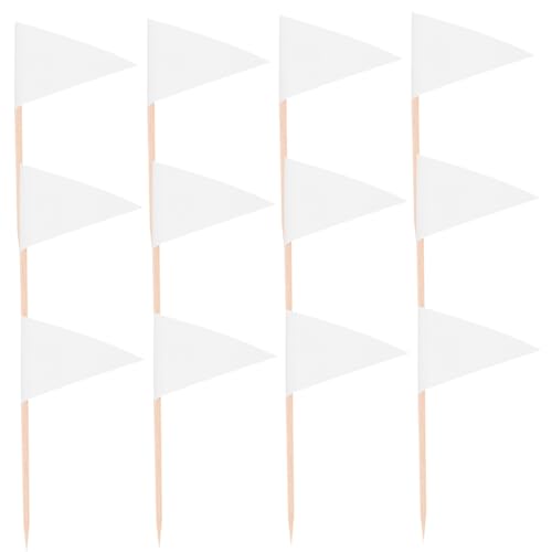 ULTECHNOVO 100 Stück Weiße Zahnstocherflaggen Dreieckige Mini Food Picks für Buffet Cupcakes Obst und Käse Lebensmittelechte Stabile Markierungsstäbchen für Partys und Festliche Anlässe von ULTECHNOVO