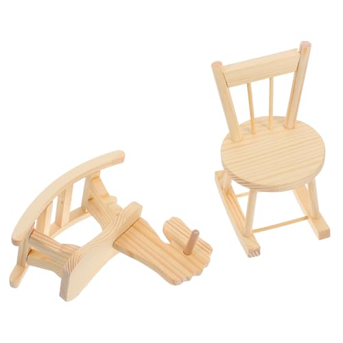 ULTECHNOVO 2 Pcs Miniatur Stuhl Für Schaukelstuhl Holz Puppenhaus Möbel Beige von ULTECHNOVO