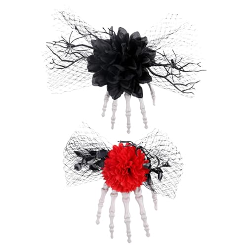 ULTECHNOVO 2 Stück Skeletthand-haarspangen mit Schleife – Süße -klauen-haarnadeln für Mädchen, Party-cosplay (schwarz + Rot) von ULTECHNOVO